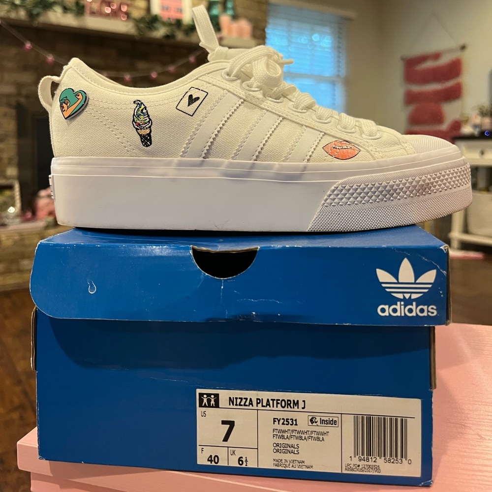 Adidas Nizza Platform J White Sneakers with Colorful Patches